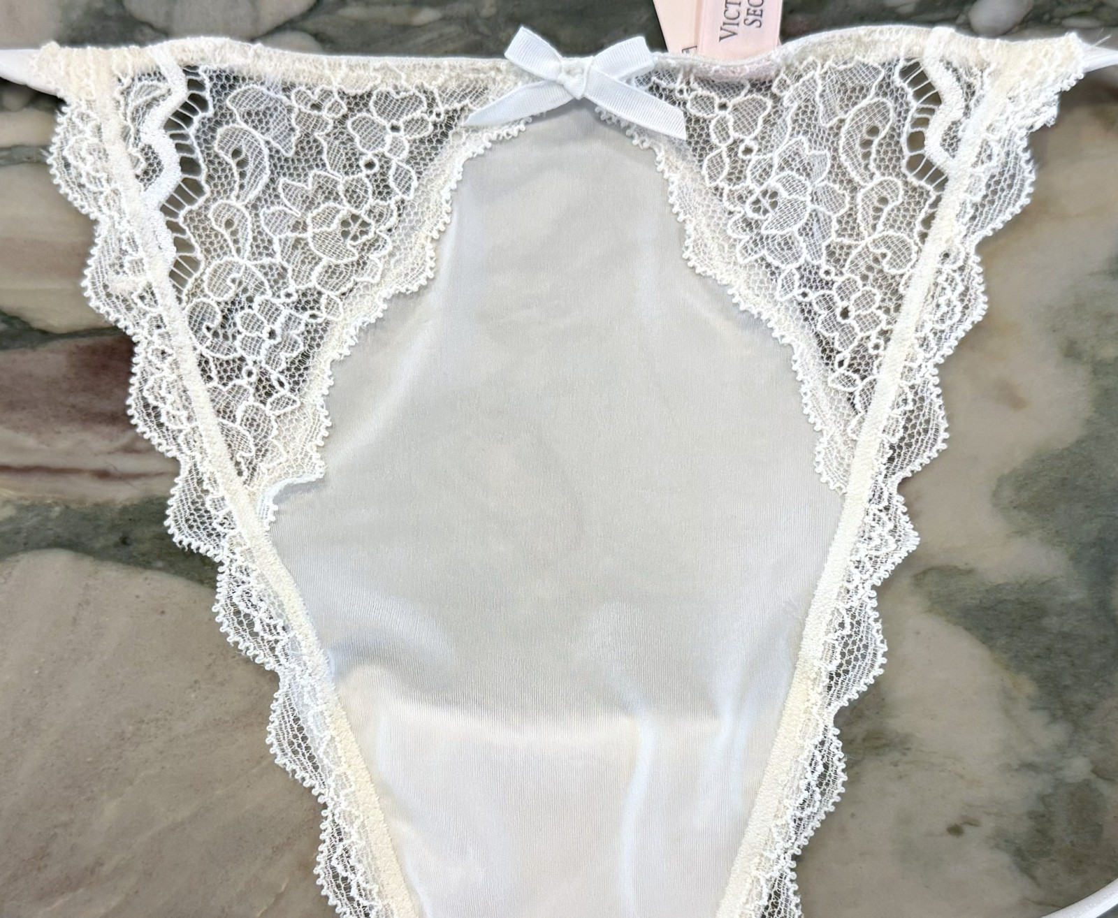 NEW Victoria Secret Dream Angels Lace Trim V-string – Coconut White – XL or XXL