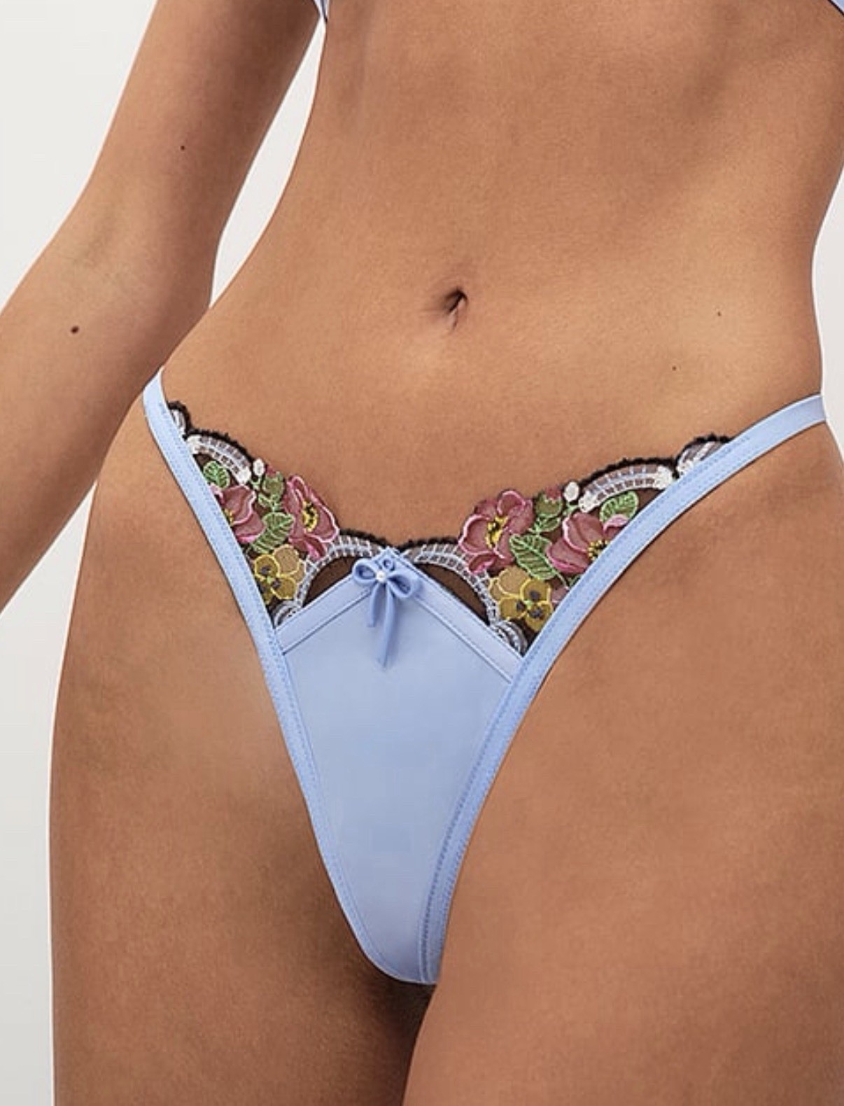 For LOVE & LEMONS XL thong panty LOUISE BLUE SATIN pink Yellow Floral embroidery