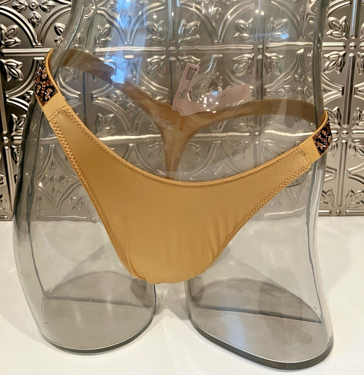 Victoria’s Secret VERY SEXY Shine Strap Satin THONG Panty XL PALOMINO GOLD NWT