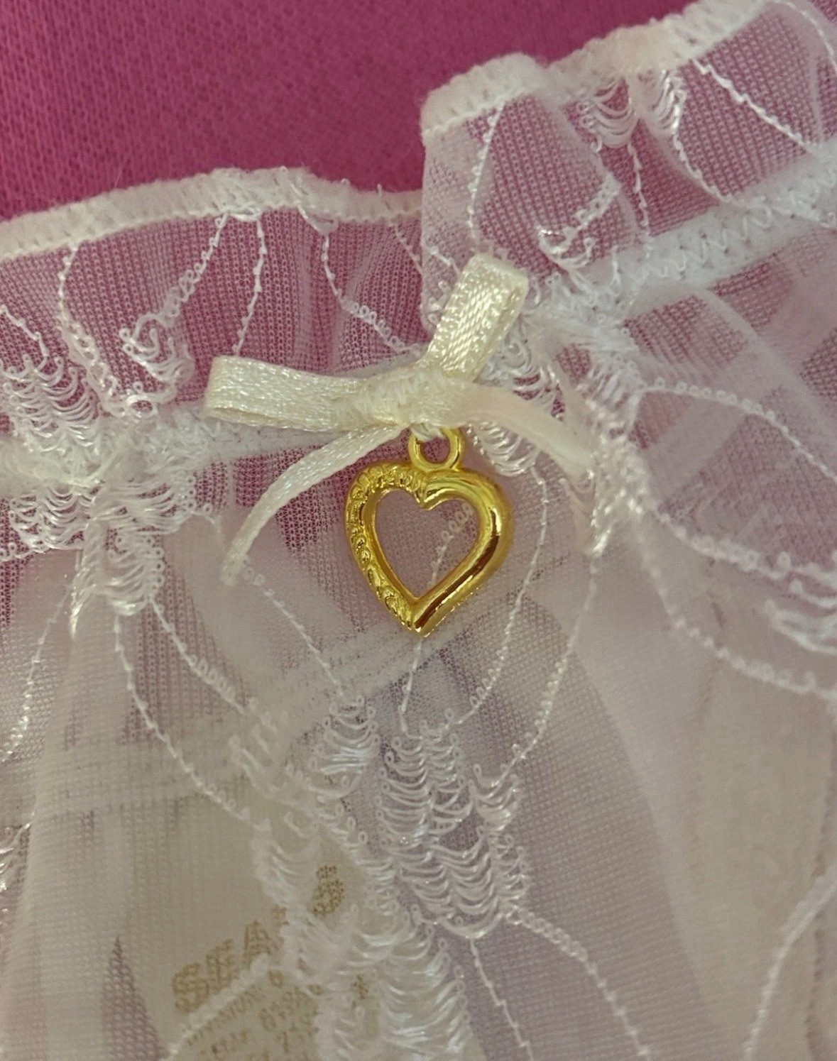 Vintage Sears white Ivory Floral Mesh Thong Panties L charm satin frilly 80’s