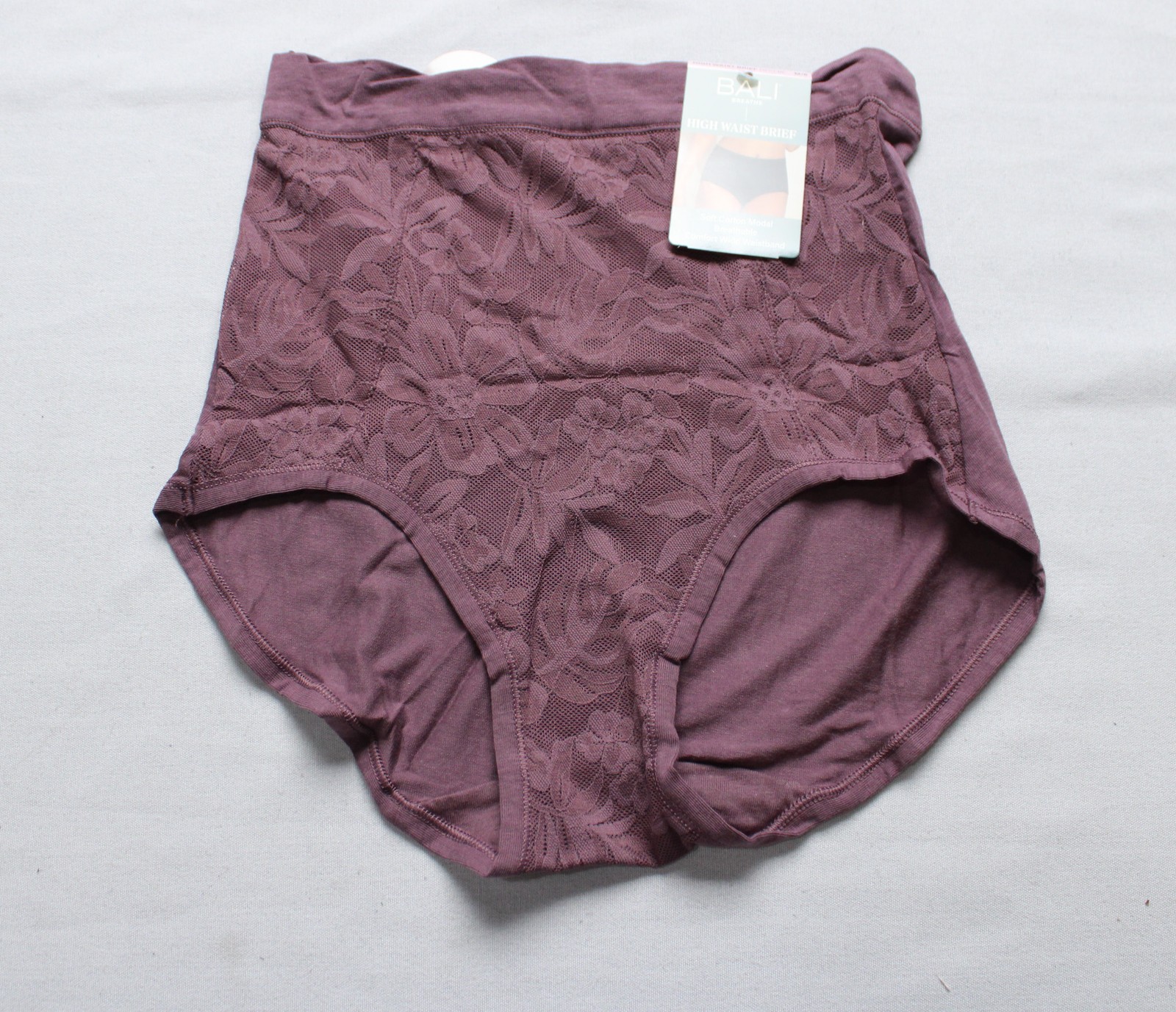Bali Women’s Breathe Cotton Modal Lace High Rise Brief DH3 Purple Medium NWT