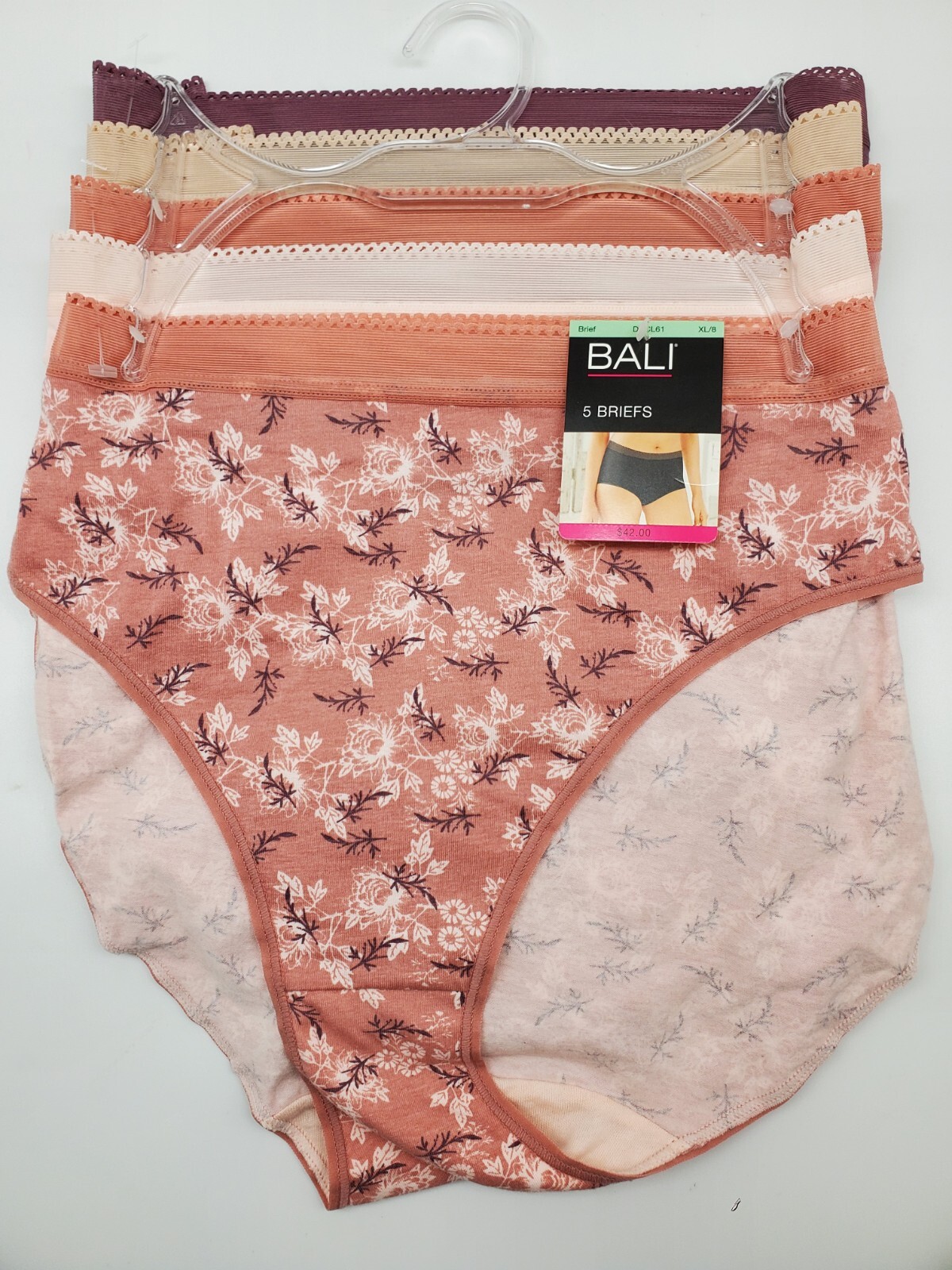 BALI 5-Pack Women’s Large Cotton Briefs Panties Beige Mauve Nude Purple Pink