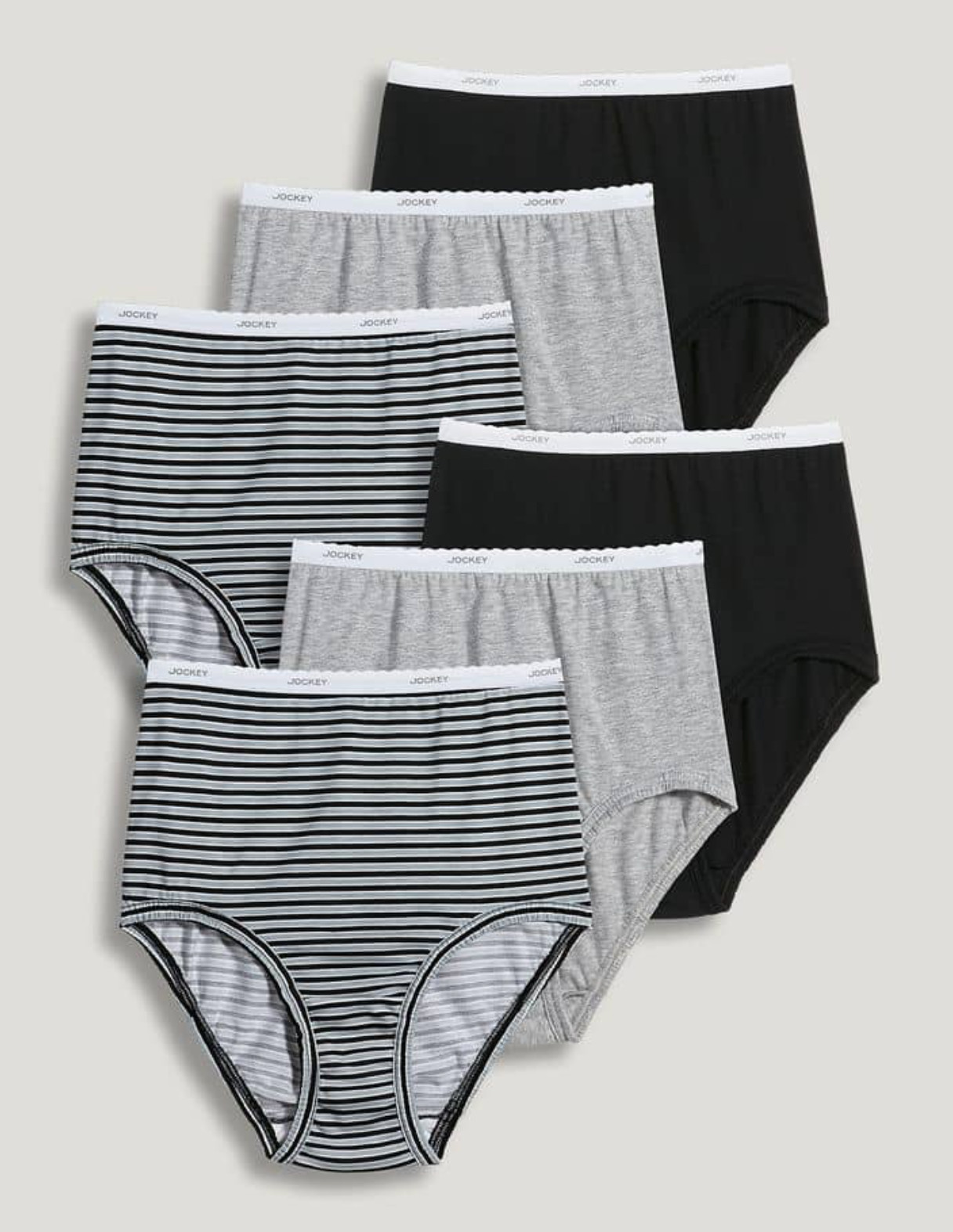 Women’s Jockey 6-Pack Brief Classic Comfort (Gray Stripe/Black) Cotton Underwear