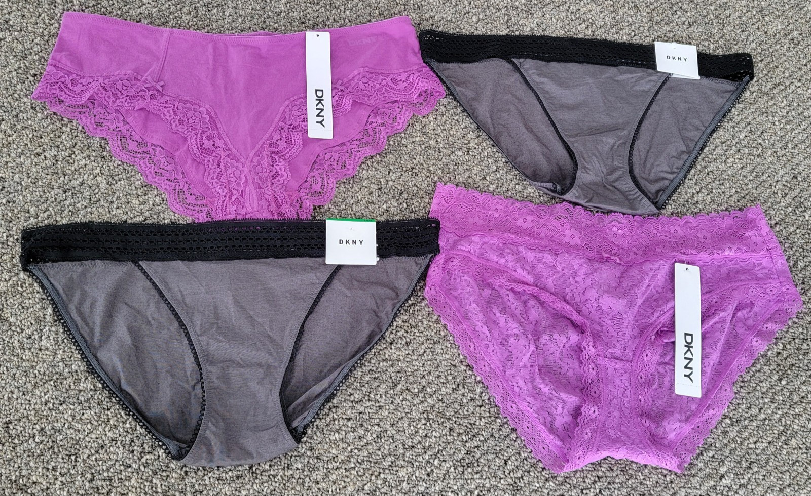 DKNY Underwear Bikini Hipster Pink Gray Panties Lot Of 4 Size L