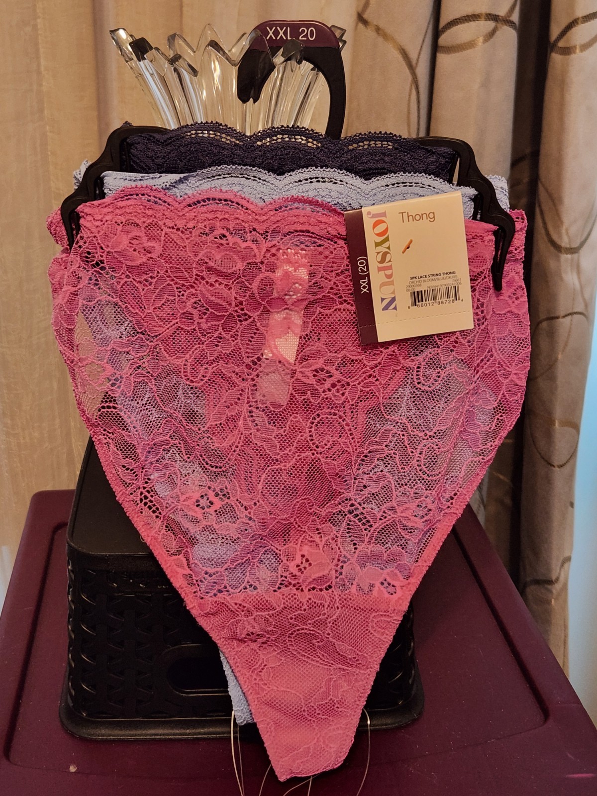 Joyspun Women’s Lace String Thong Panties 3 Pair Brand New Pretty Floral XXL 20