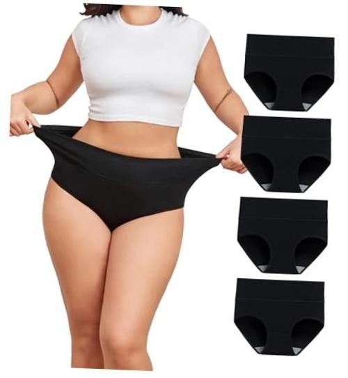 Plus Size Underwear for Women XL-5XL Cotton High Waist X-Large Plus 4 Balck
