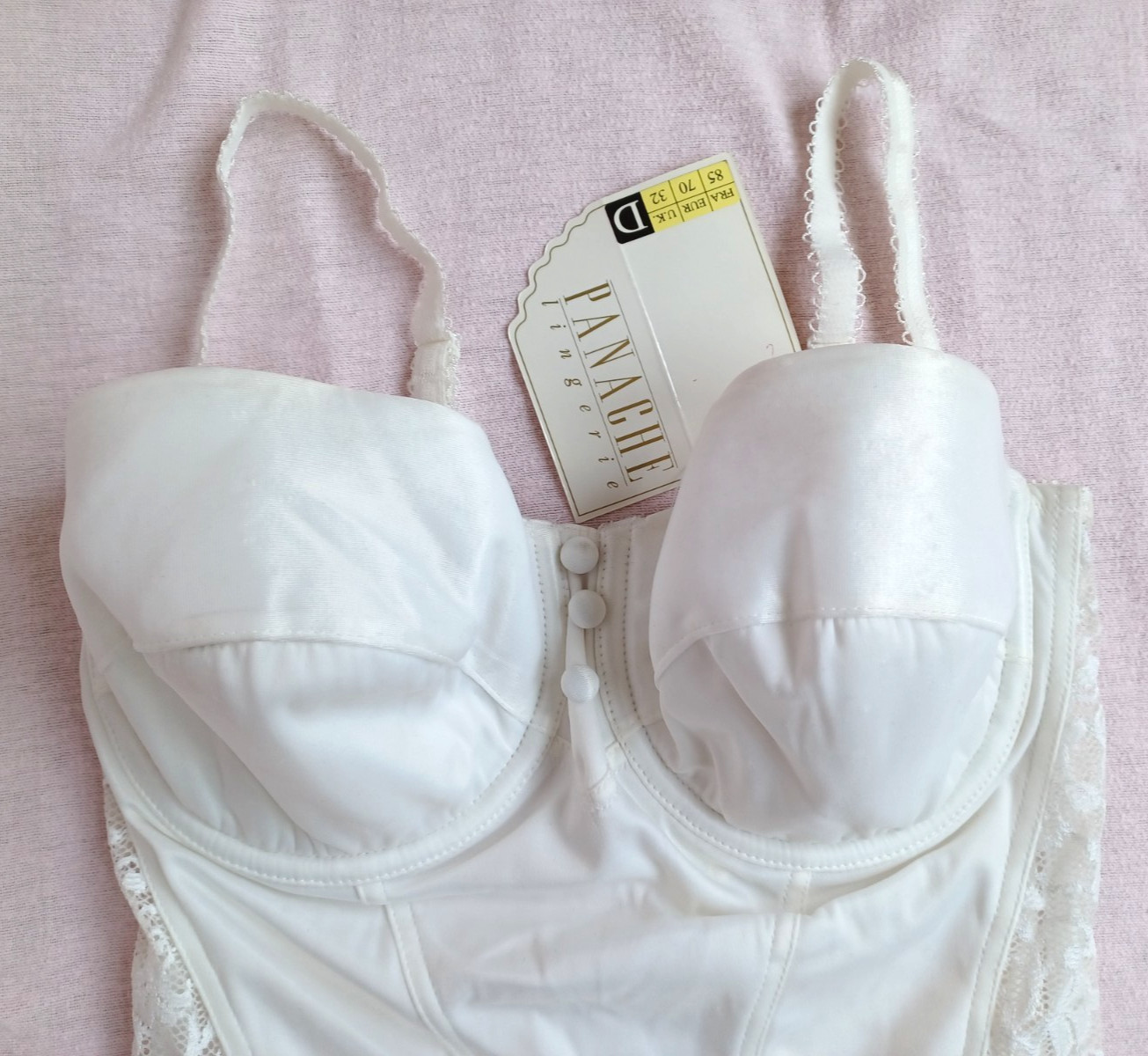 PANACHE Lingerie Beautiful Cream Smooth Satin Side Lace Suspender Basque Sze 32D