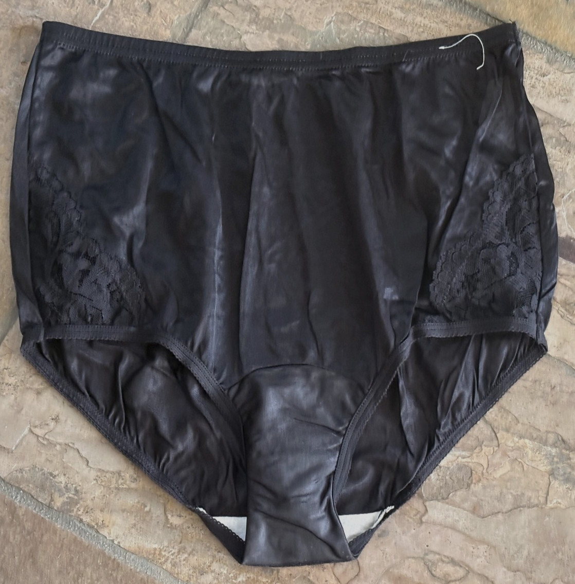 CABERNET Small BLACK Lace Hip SATIN Full Brief All Nylon Panties #13001