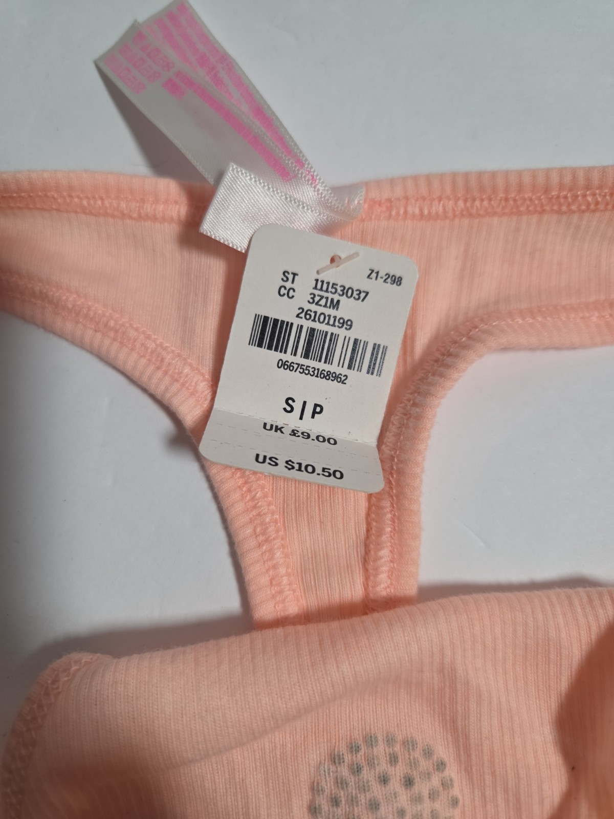 NWT VICTORIA’S SECRET PINK S ORANGE PEACH RHINESTONE RIBBED KNIT THONG PANTIES