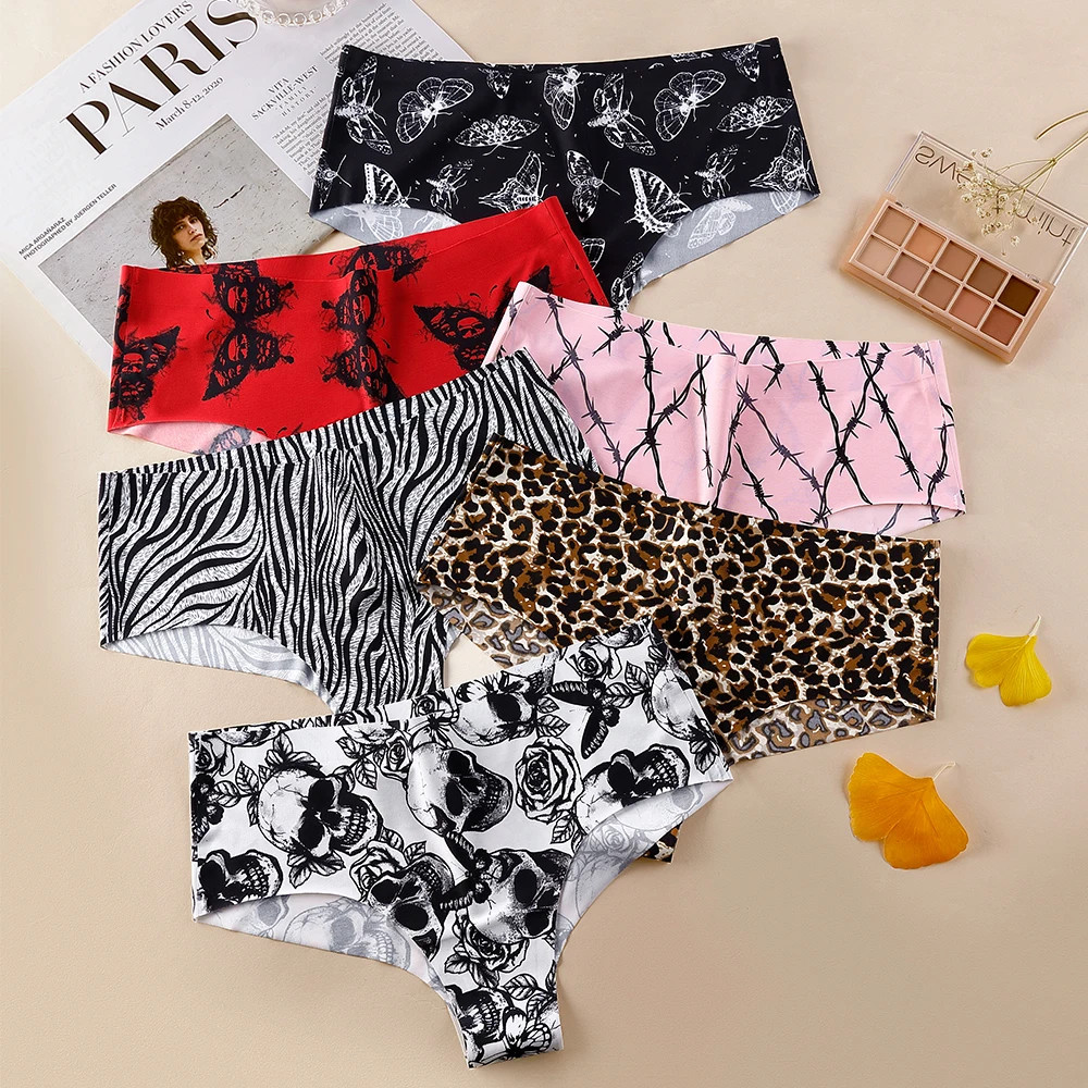 1Pcs Women’s Seamless Print Briefs Panties Ice Silk Sports Female