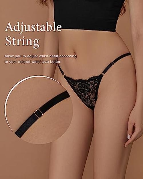 Lace G-String Thongs for Women Adjustable Sexy Medium 3p03 (Black White Red)