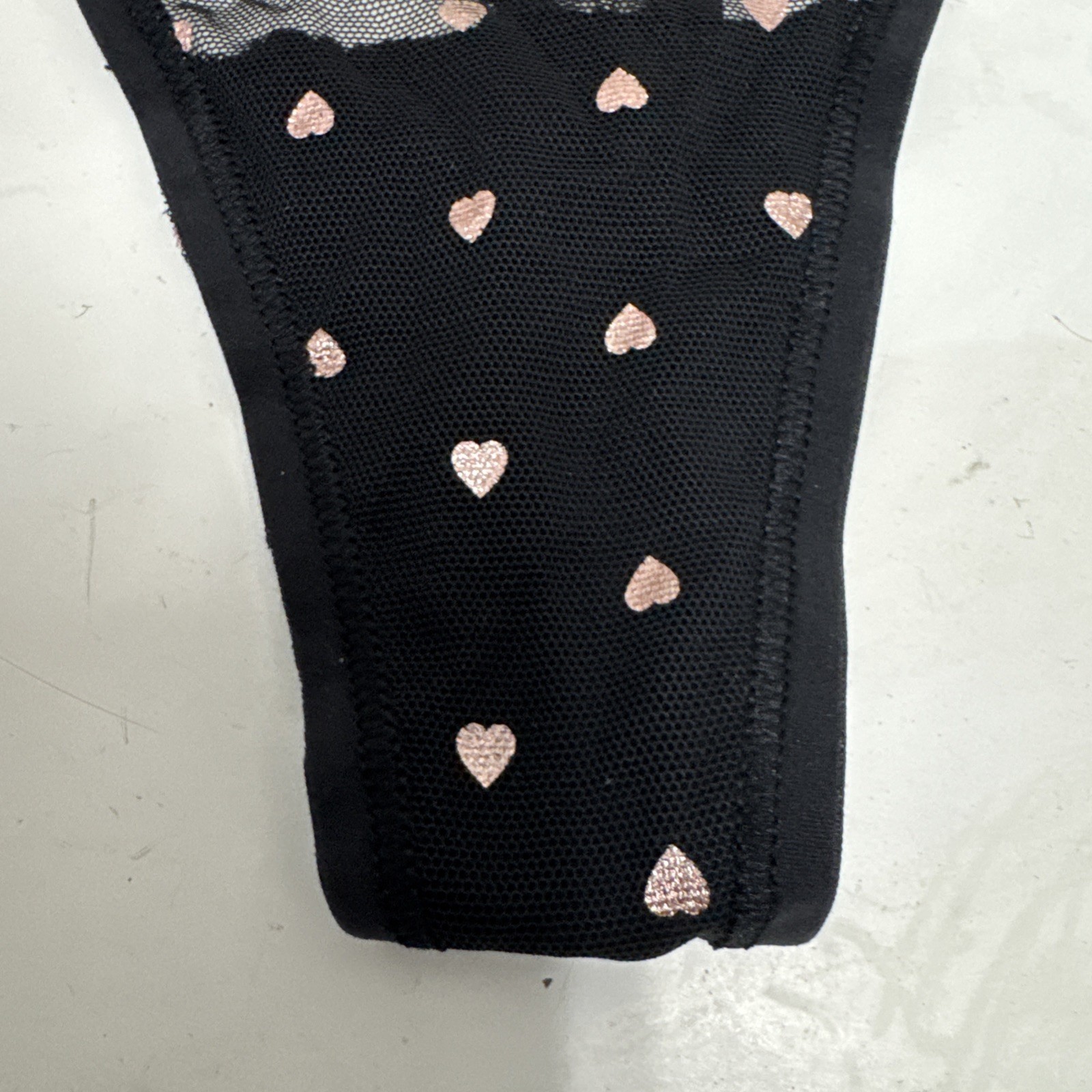Victoria’s Secret Black Polyester Mesh Pink Glitter Band Thong Panties Sz XL New