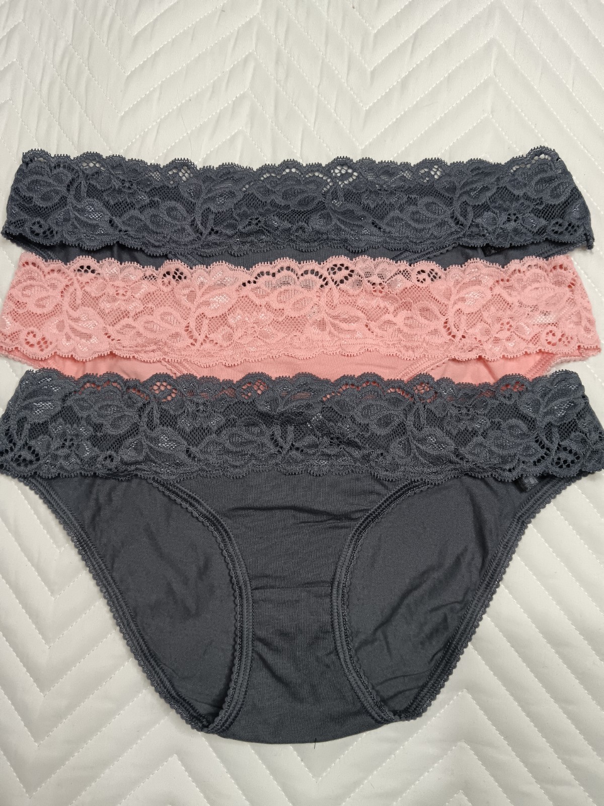 Ex M&S 3 Pack Lace Waist Briefs Pink and Grey Size 6 8 10 12 14 16