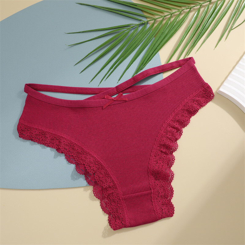 5PCS/LOT Sexy Womens Cotton Panties Brief Lace Trim Underwear Lingerie Underwear