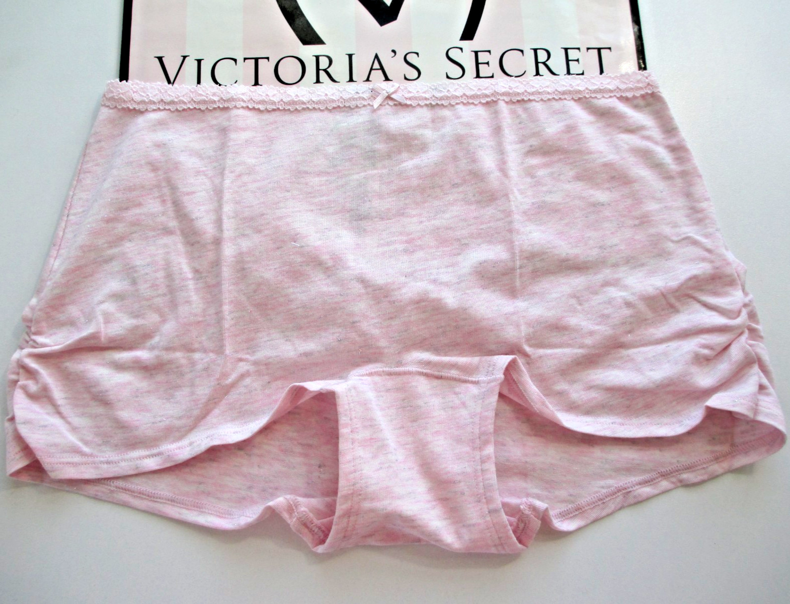 VICTORIA’S SECRET PINK Cotton Boyshort Panty S M L XL Pink Heather NWT Ruched VS