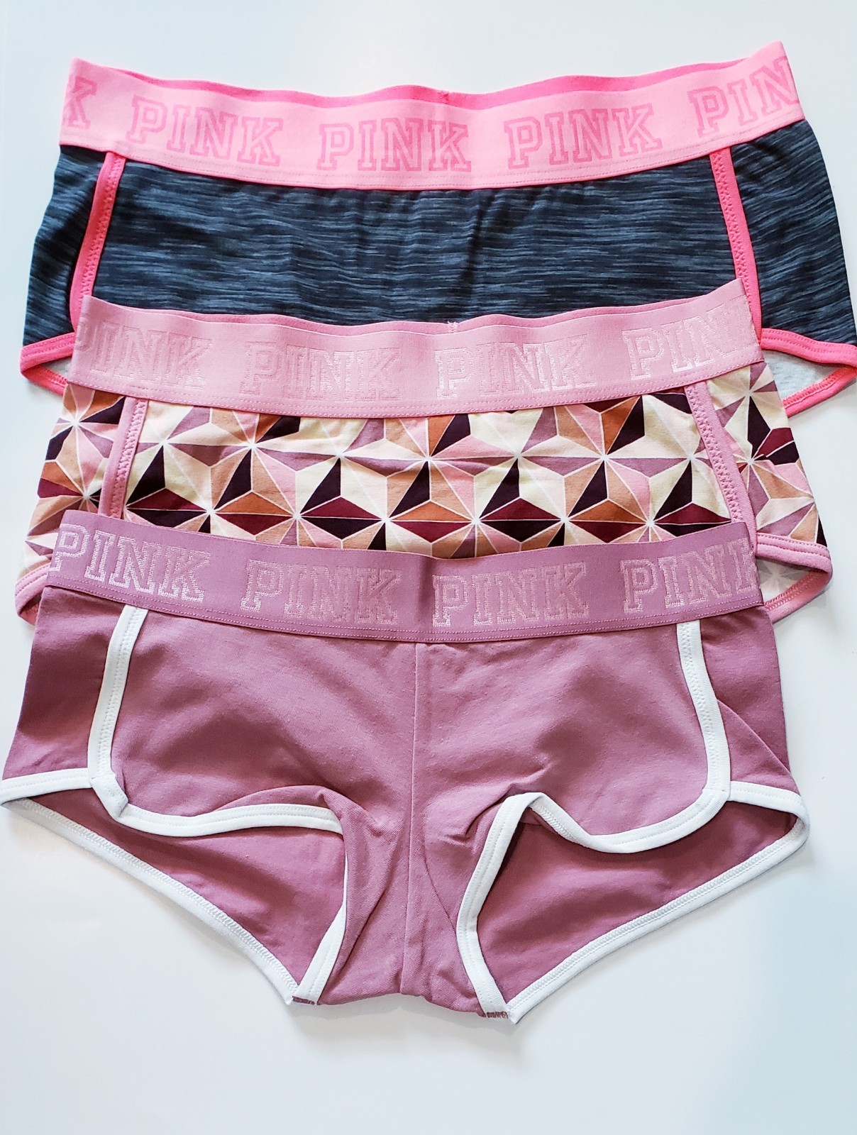 Victoria’s Secret (3) Pink Cotton Logo Waistband Boy Short Low rise. Size S/P.