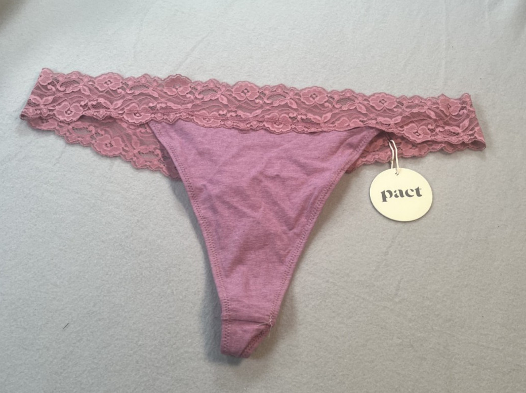 PACT Lace Thong XXXL New With Tags Soft Organic Cotton Stretch Black Womens