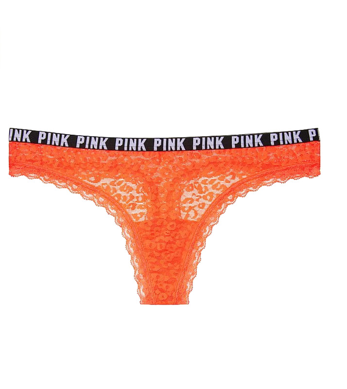 Victoria’s Secret PINK Leopard Lace Thong Panty Neon Coral