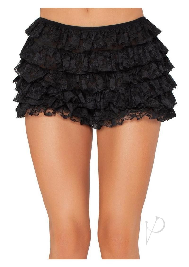 Leg Avenue Lace Ruffle Shorts Lingerie Boyshort Panty Black Medium