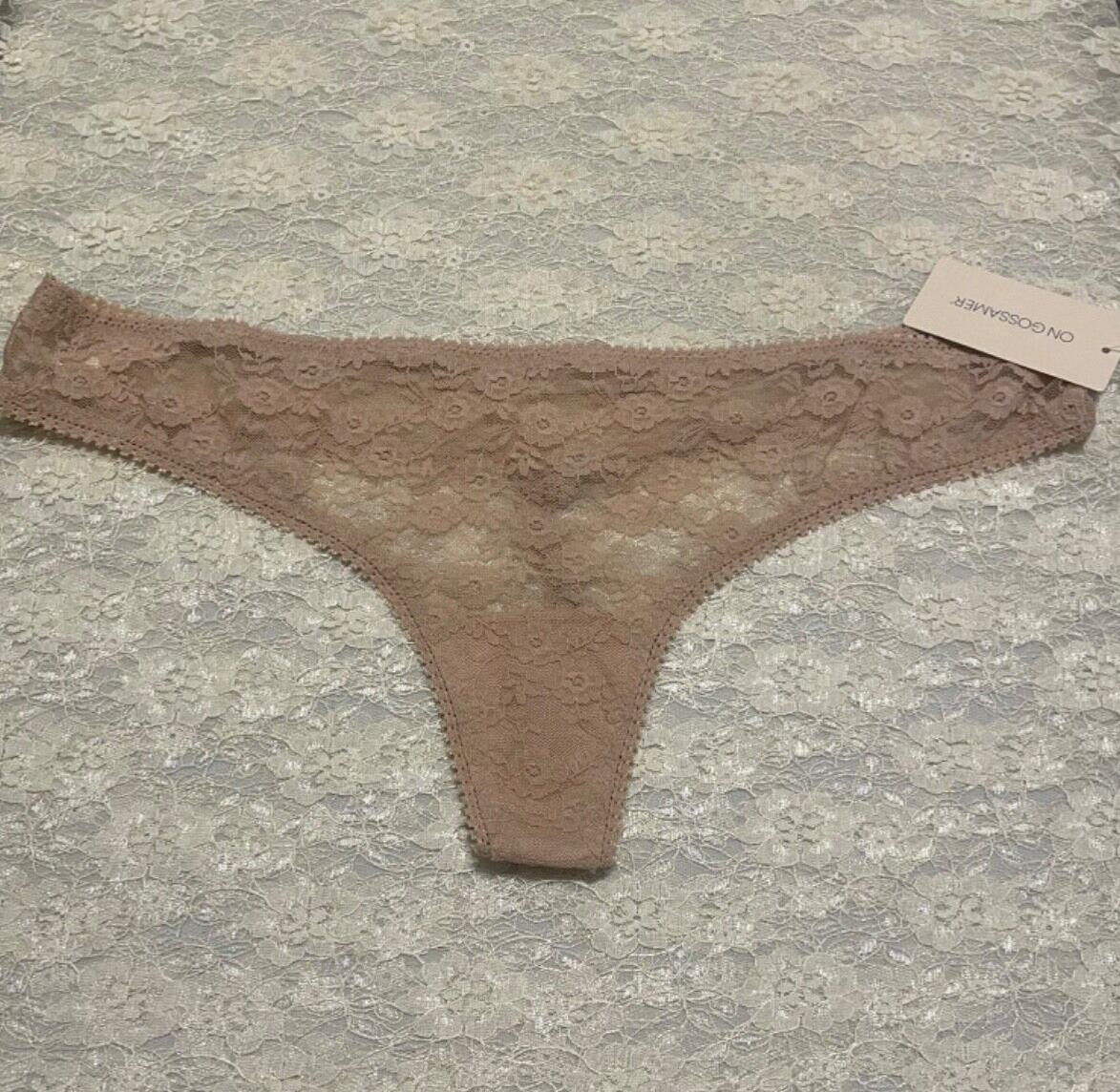 On Gossamer Beautifully Basic Stretch Lace Thong L/XL Champagne Nude
