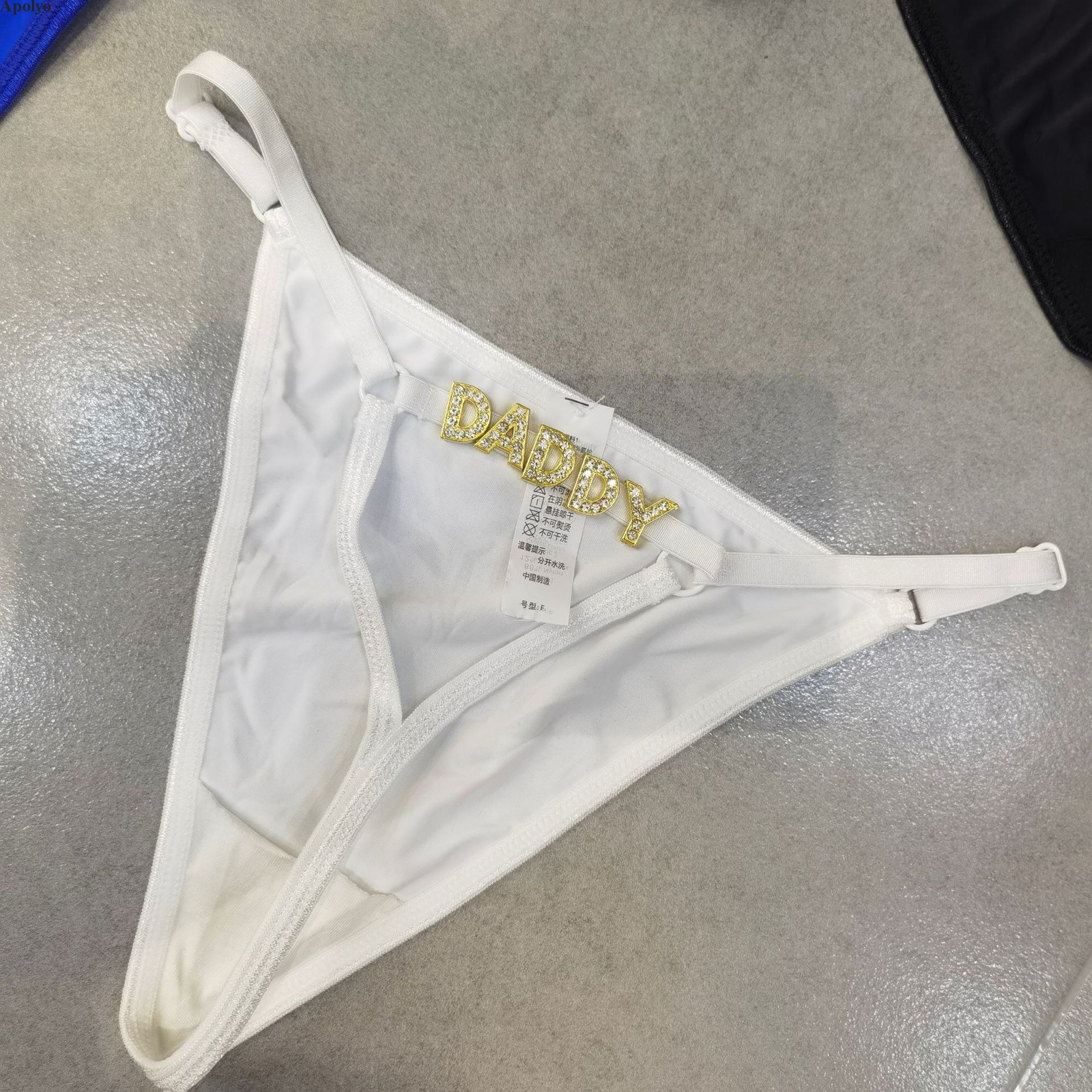 Sexy Women Thongs Shiny Crystal Gold Letter Elastic Band Thong Panties Underwear