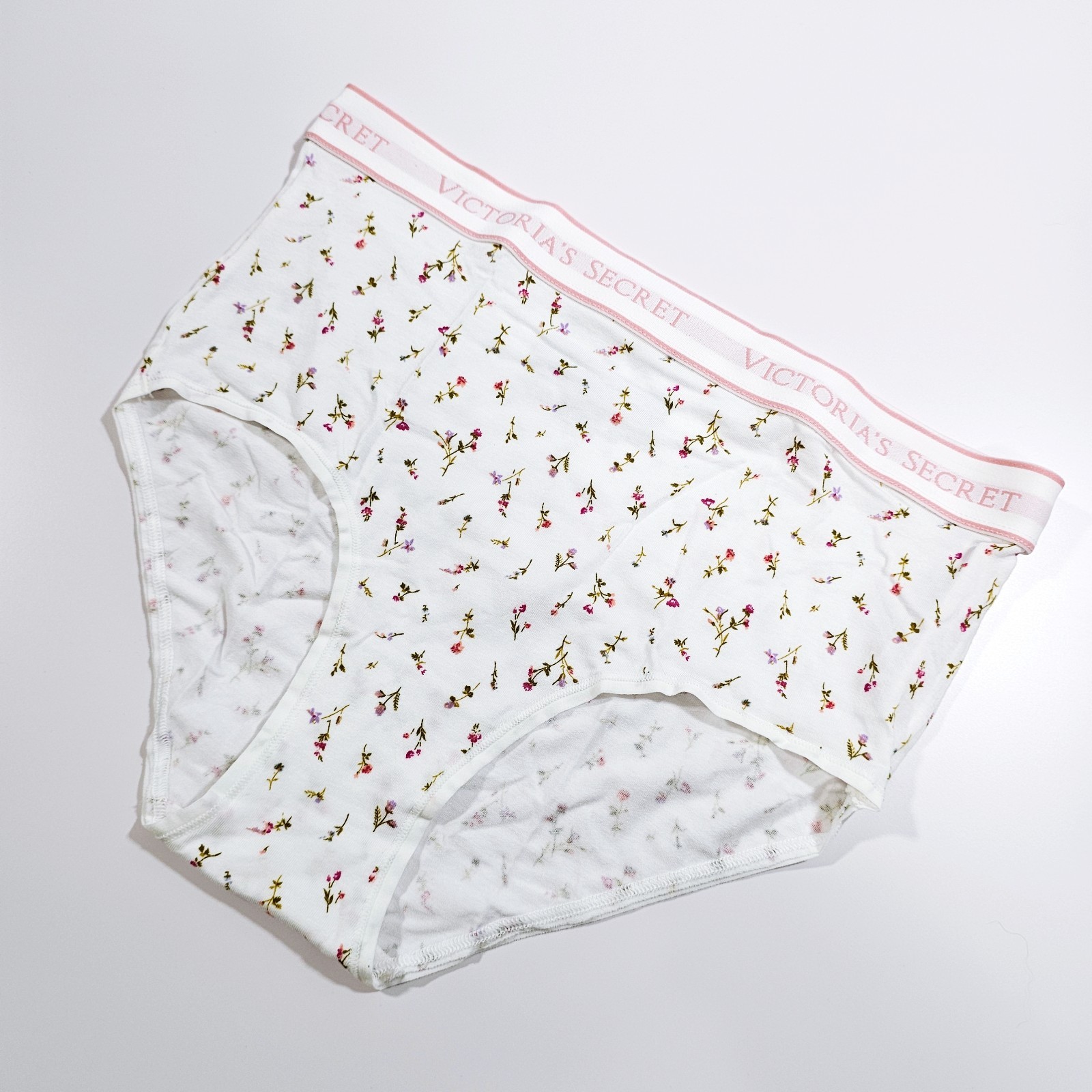 Victoria’s Secret White Ditsy Floral Cotton Brief Panties with Logo Waist Size S