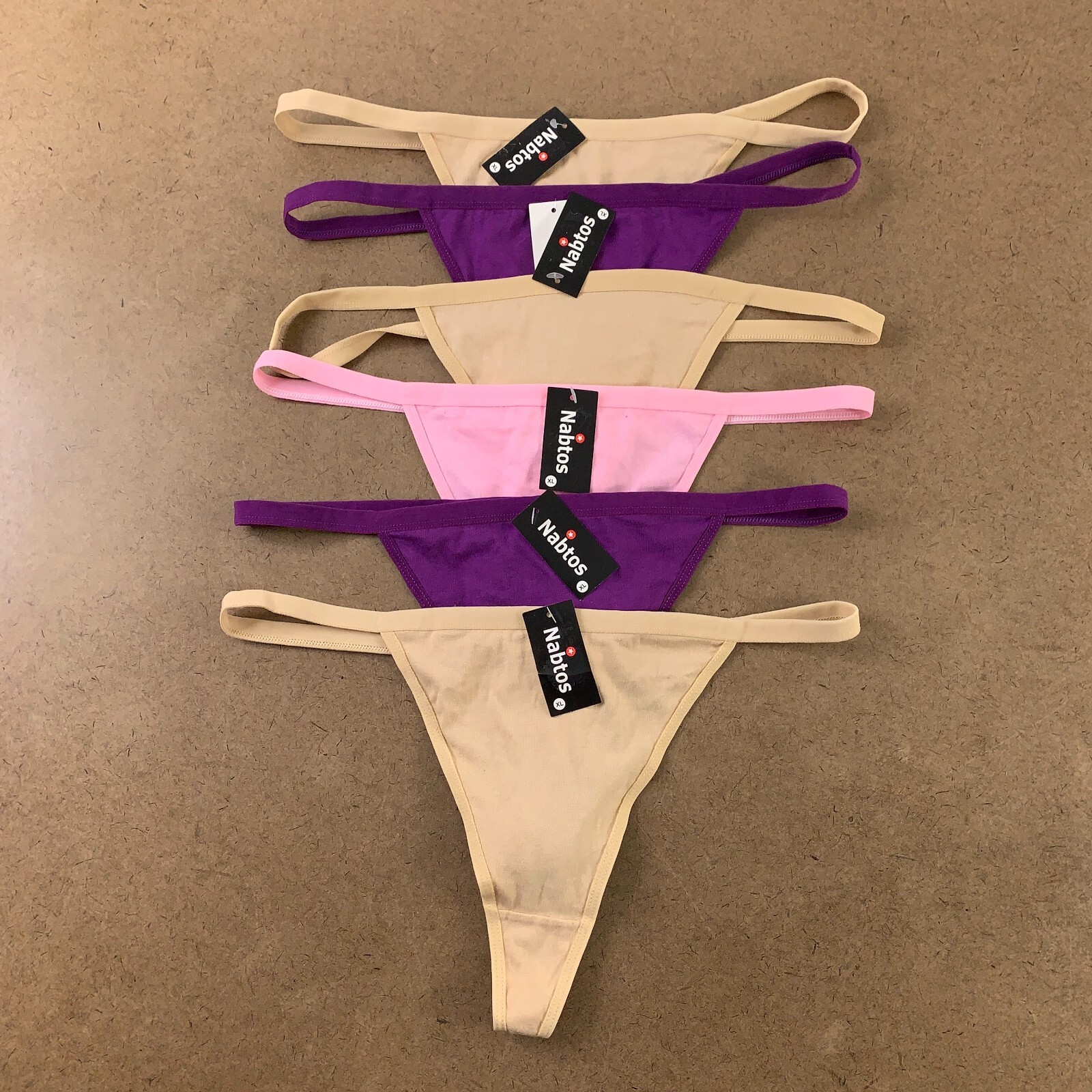 Nabtos Women’s Size XL Multicolor Cotton Blend Strappy Thong Panty 6 Pack NWT