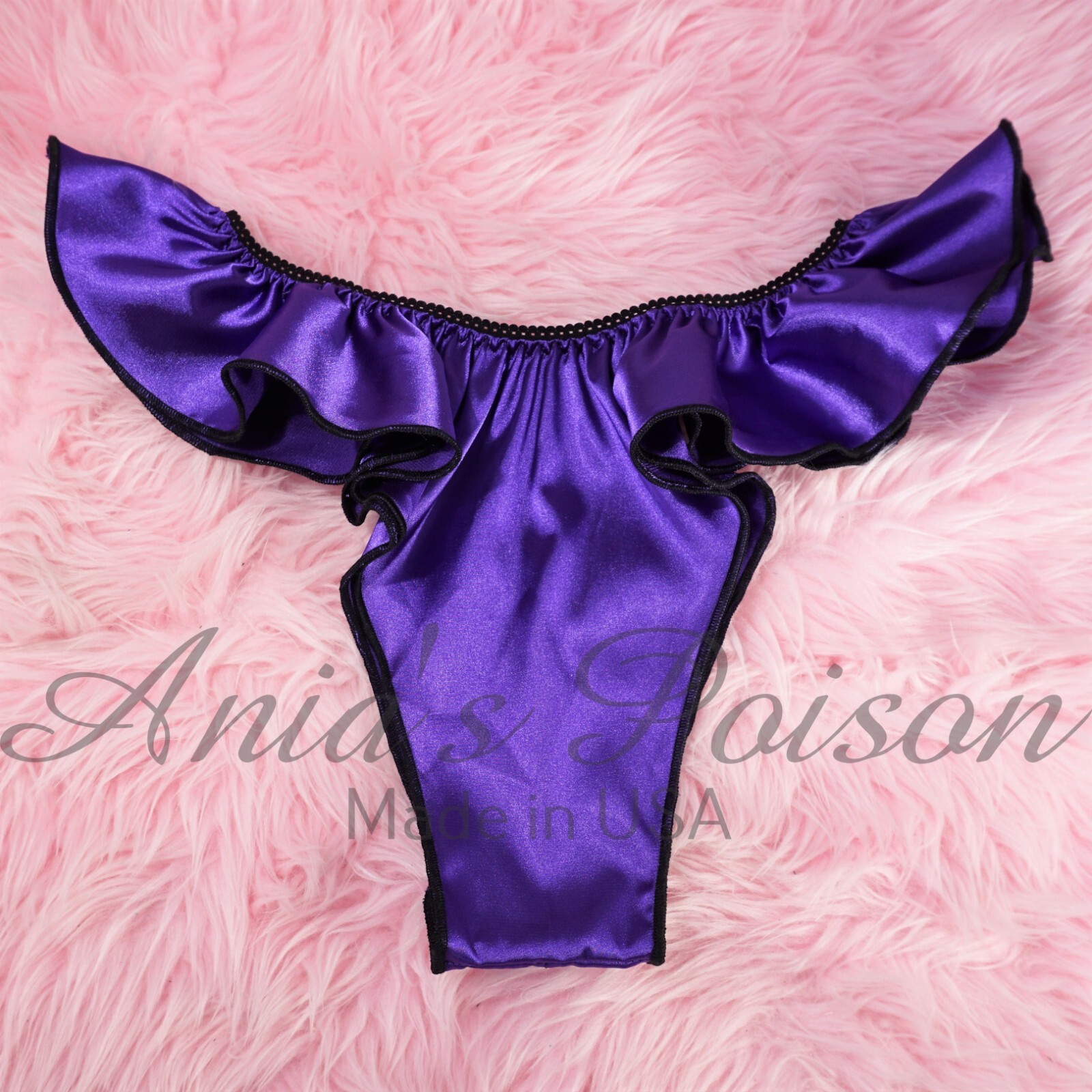 Halloween Satin Sissy panties shiny Purple women’s Brazilian thong Flutter sides