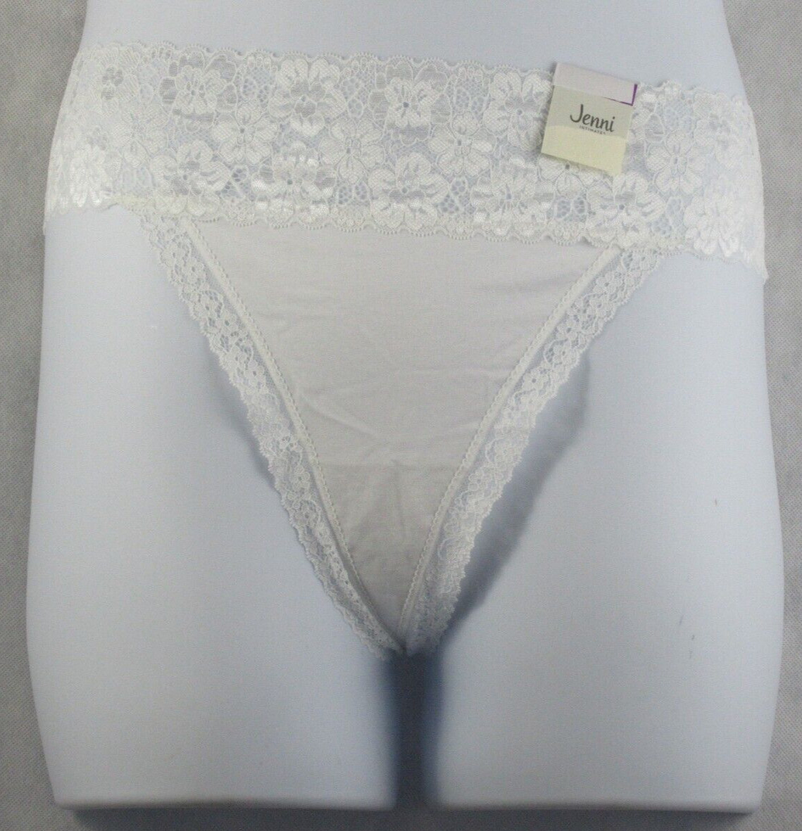 Jenni Women’s Wide Lace Waist Thong Panty Underwear, Bright White, XXXL / 3XL