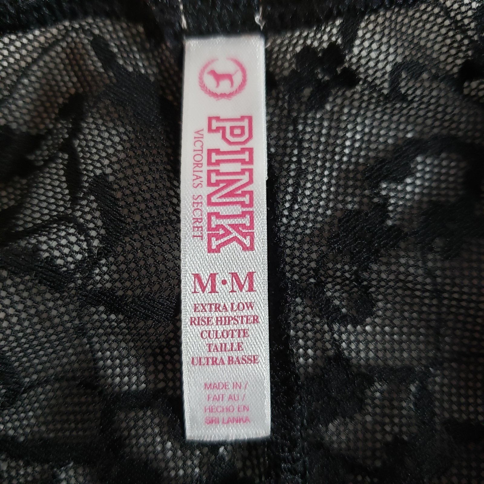 Victoria’s Secret PINK Lace Back Extra Low Rise Hipster Medium Black Red Rose
