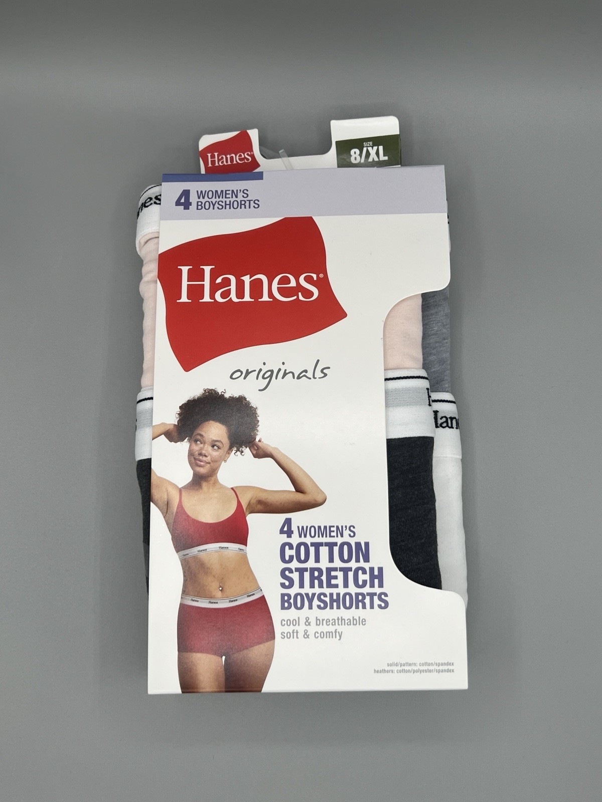 4-Pack HANES Originals Women’s Size 8/XL Boyshorts Cotton Stretch Breathable