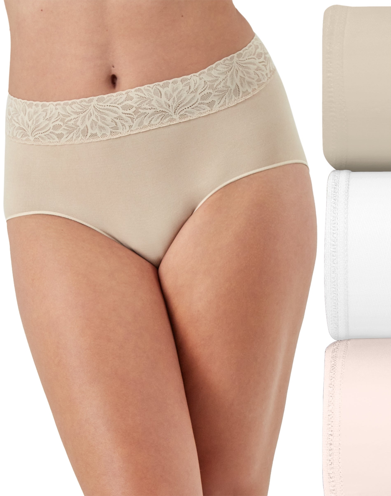 Bali Modern Seamless Lace Trim Brief Underwear, 3-Pack