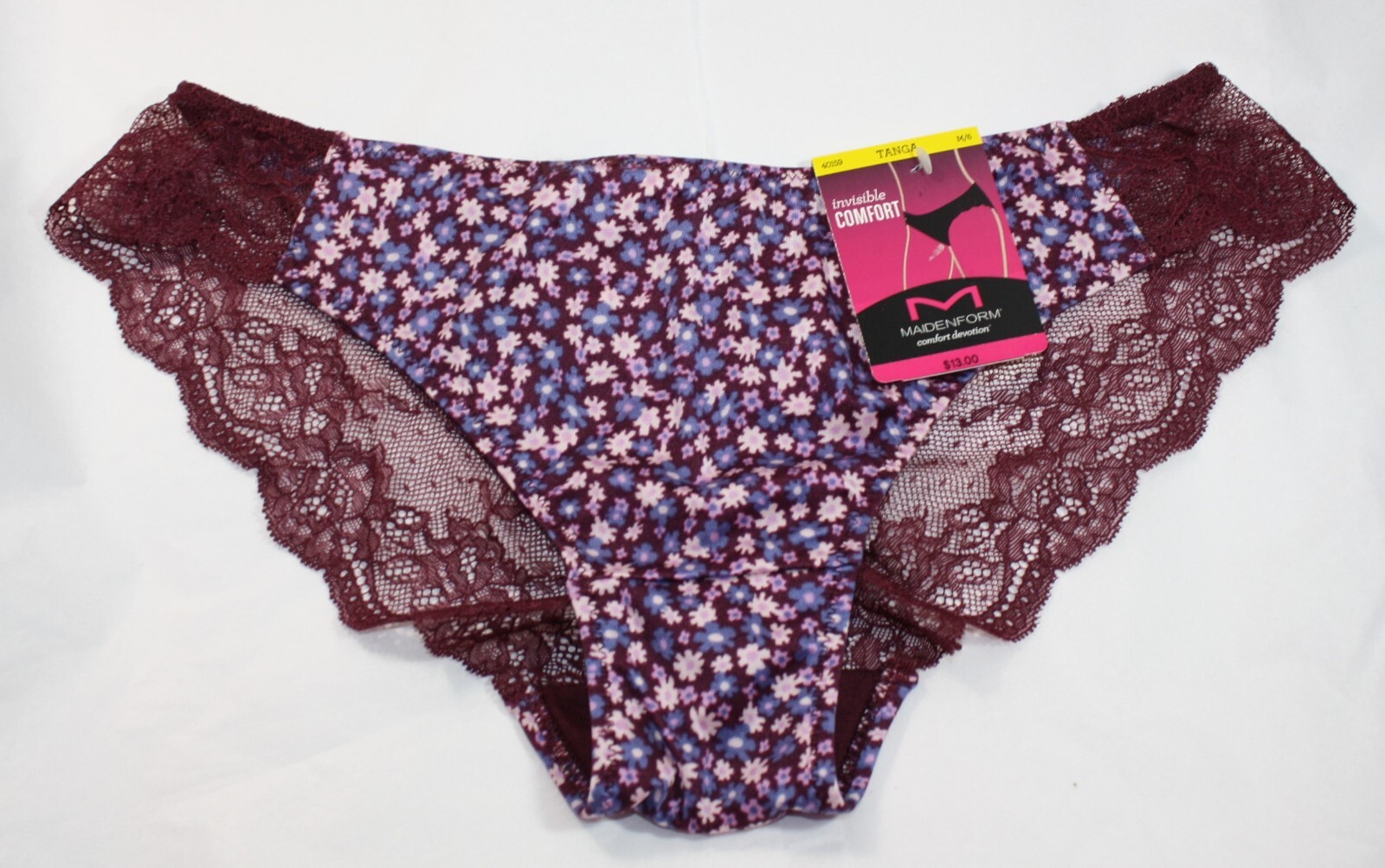 NWT set of 3 MAIDENFORM comfort devotion LACE TANGA BLUE solid WINE FORAL M/6