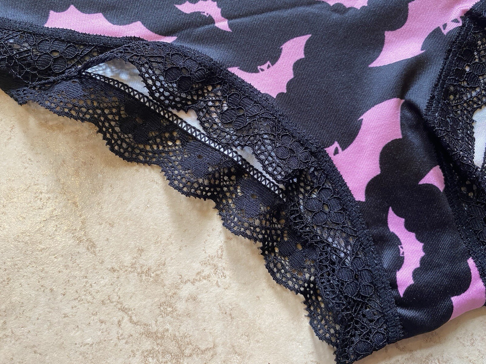 Pink And Black Bats Aesthetic Lace Brief Size 12 XL