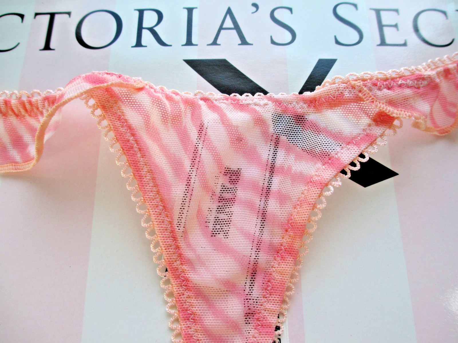 VICTORIA’S SECRET PINK Thong Panty S M L XL Orange Zebra NWT Flutter VS Ruffle