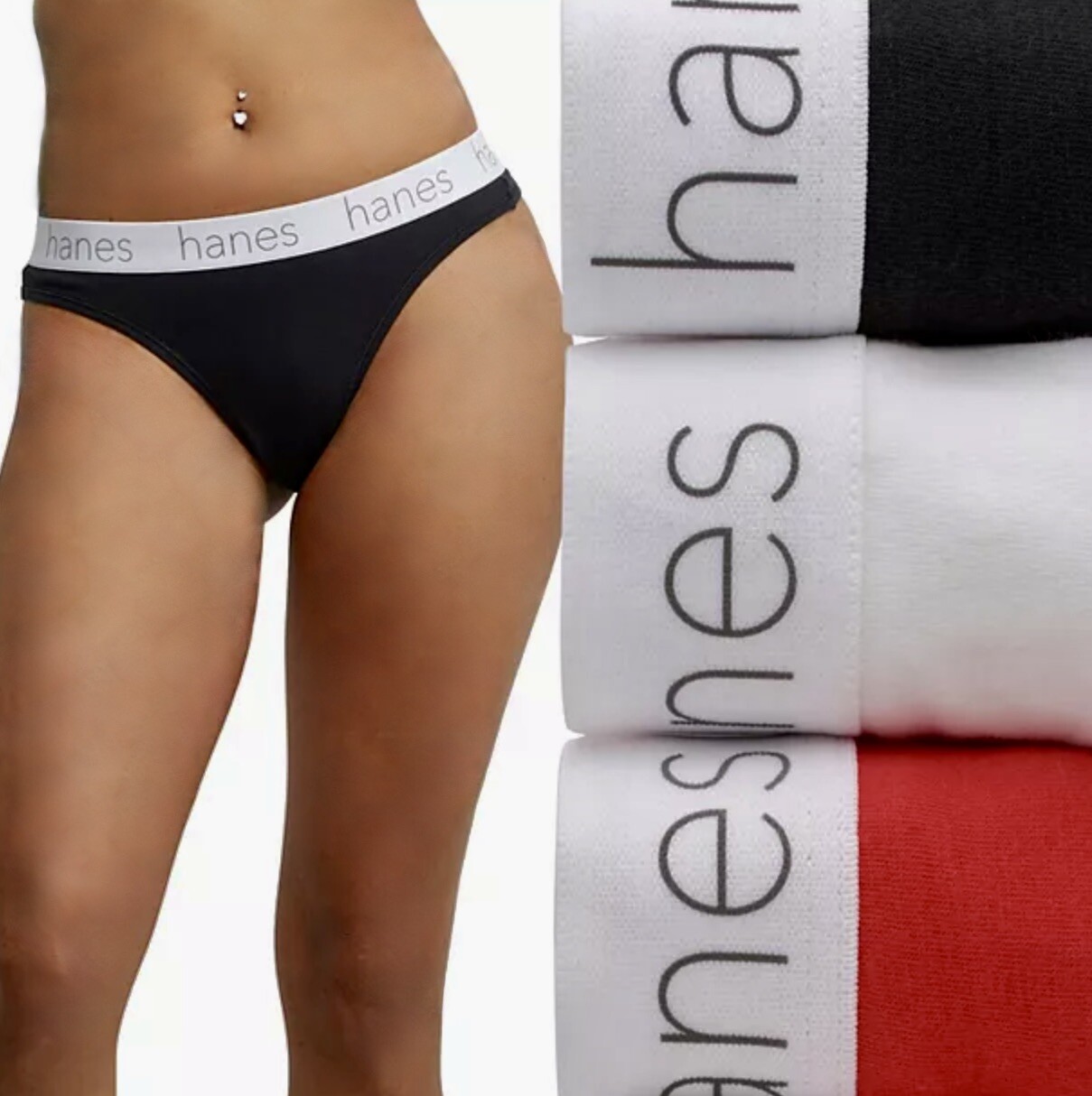 HANES 3 Pk Ultimate Stretch Cotton Red White Thong Panty Womens S M L XL 8 2XL 9