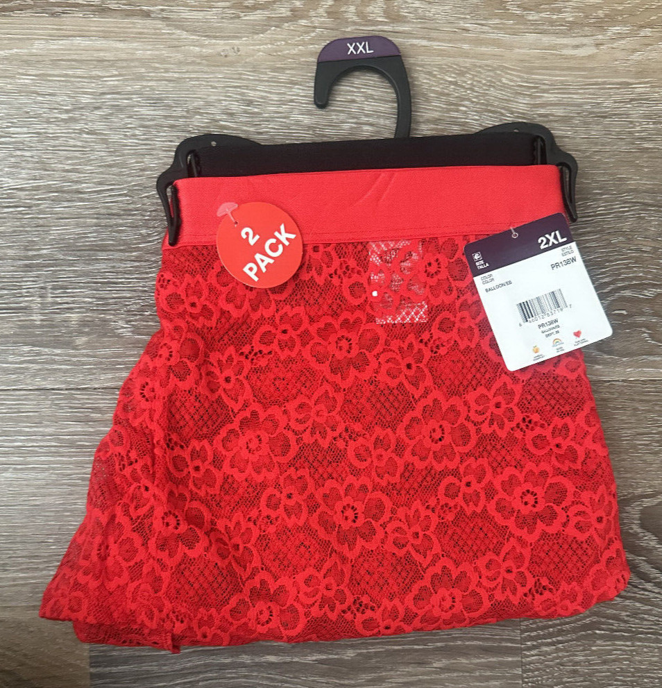 Parade Lace Boyshort Underwear Mesh Red + Black Floral Pattern Juniors XXL