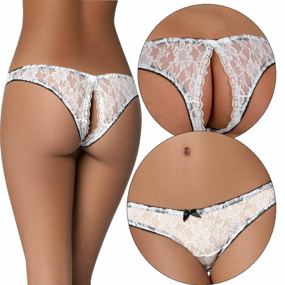 Women Crotchless Briefs V-Back lace Panties Underwear Crotchless Thong, One Size