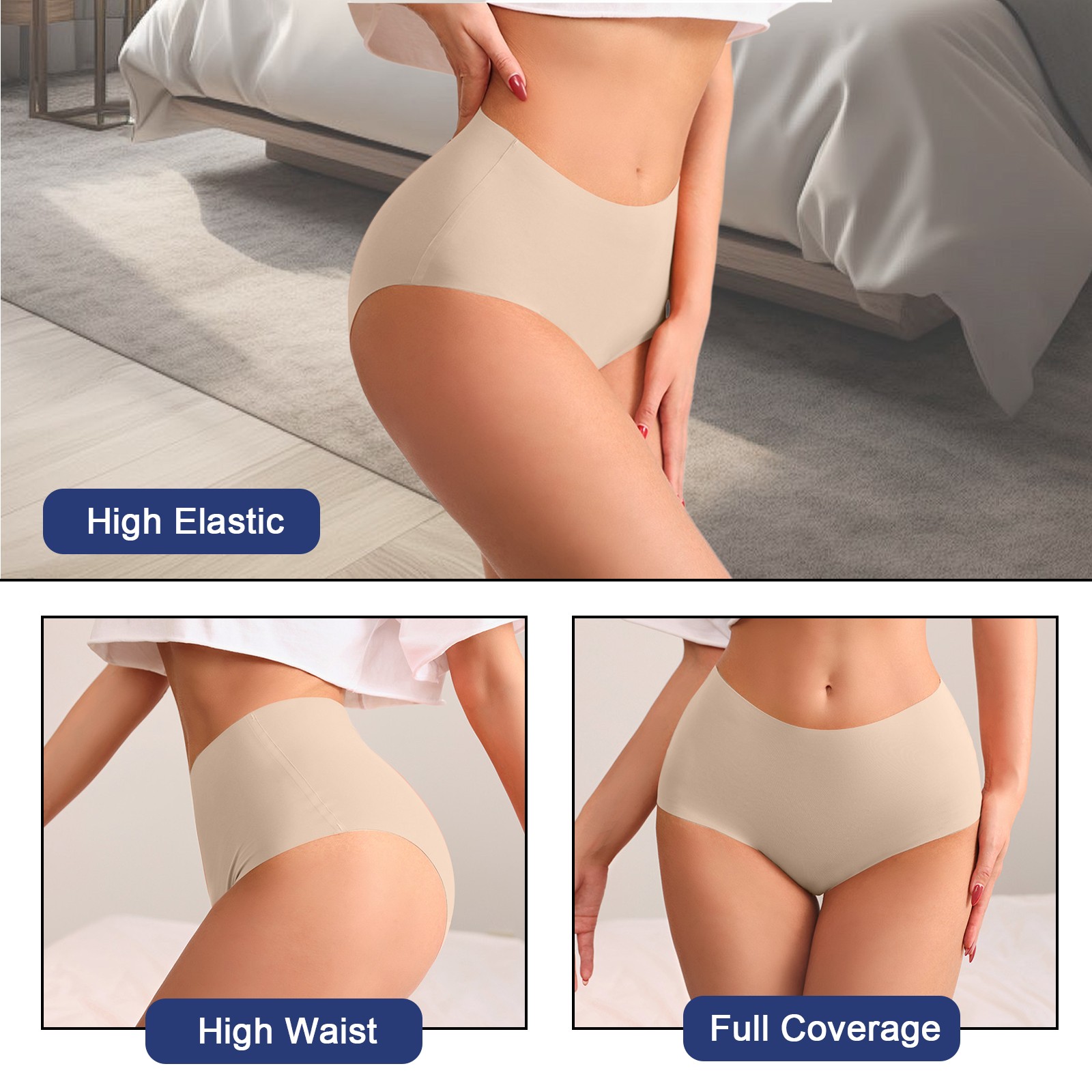 Silk Panties Pack Satin UnderWear for Women High Waist Cheeky Silky Ice Bikini