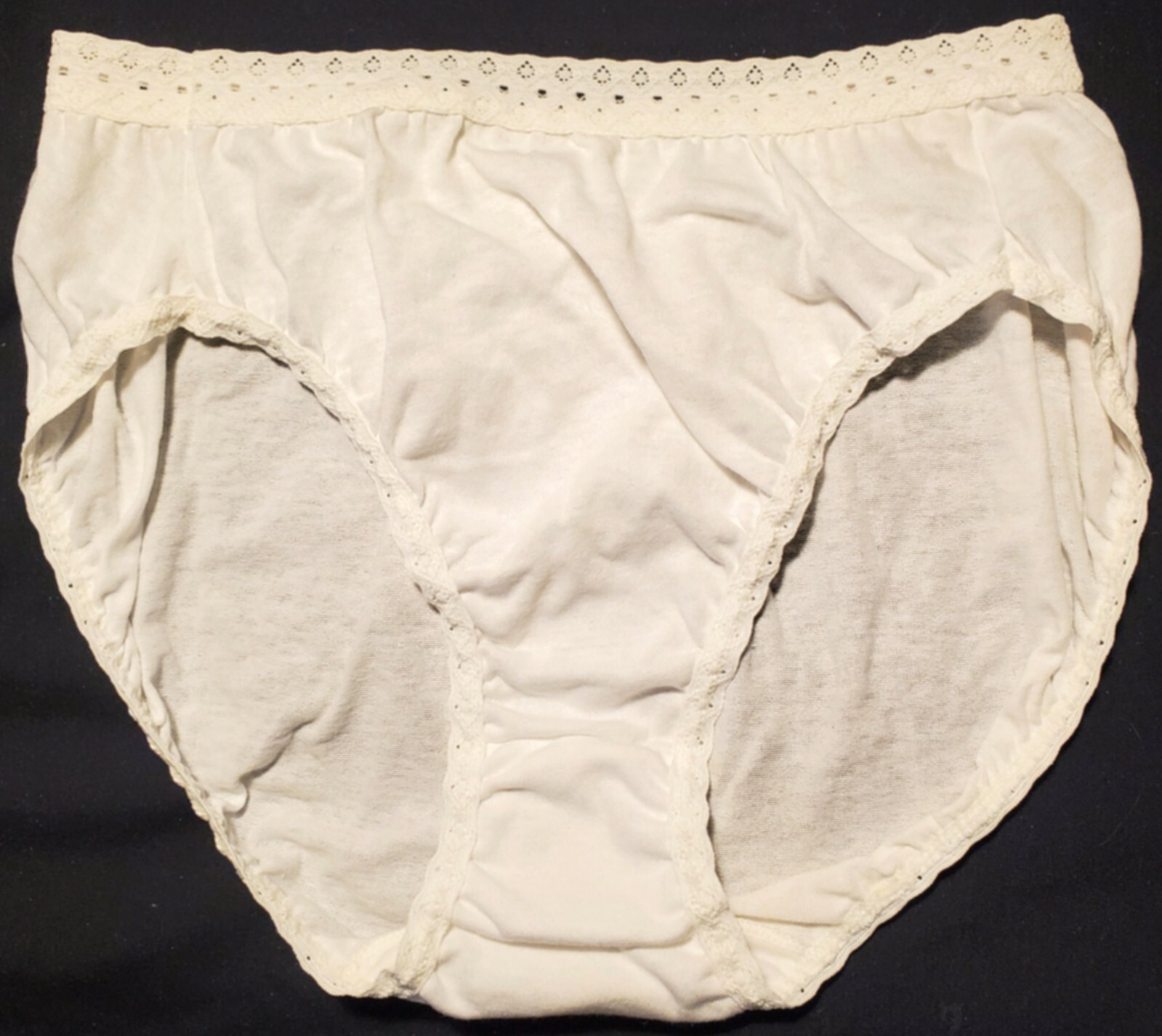 3 Pair White Cotton French Cut PANTIES Size 5 with White Elastic Lace USA Made