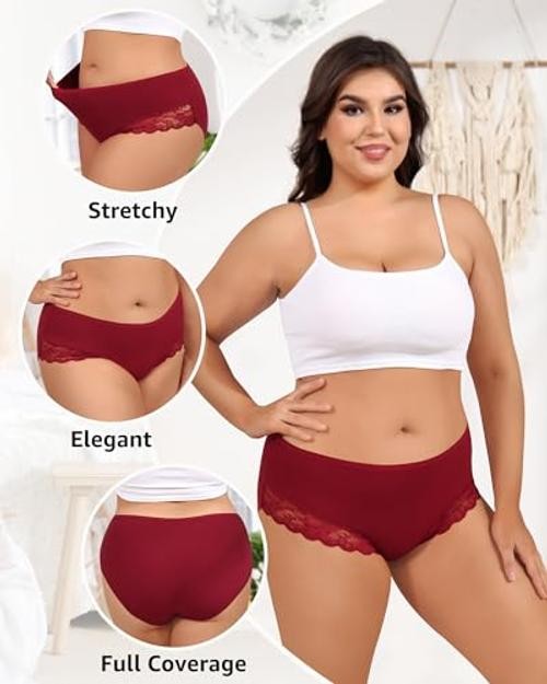 Plus Size Underwear 3X-Large Plus Wine Red + Black + Brick Red + Nude + White
