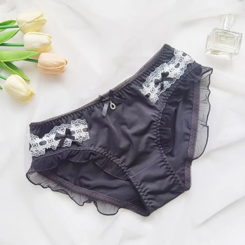 Ruffle Lace Briefs Mid Rise Smooth High Elastic Underwear Panties Women Soft