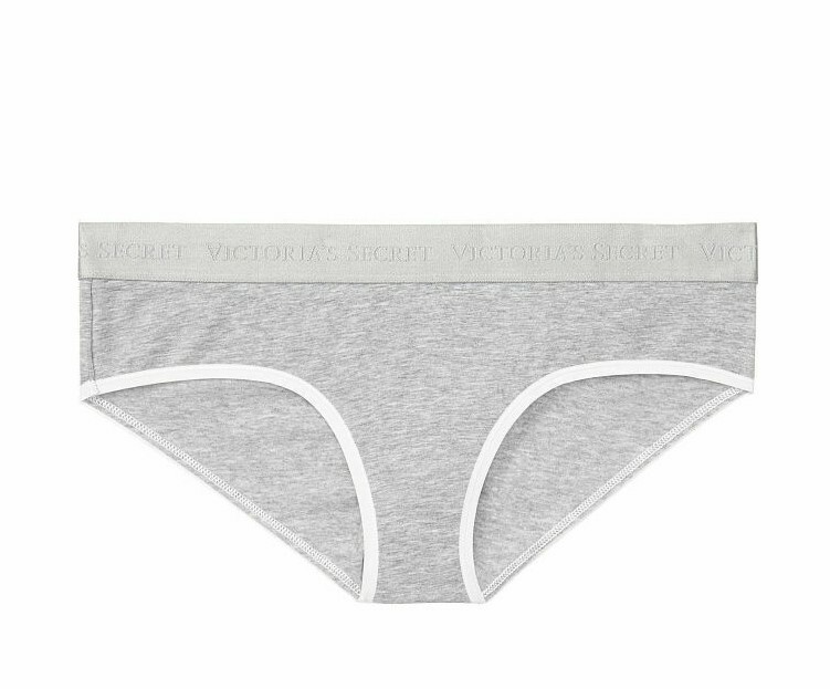 Victoria Secret Sexy Logo Waistband Gray Chiffon Classic Hiphugger Pantie XL NWT