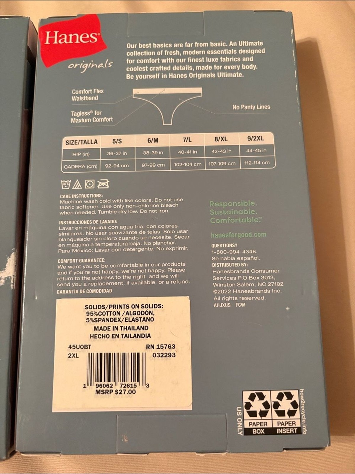 NWT Bundle 2 Packs Hanes plus Size Original Cotton Stretch Thongs br Size 9/XXL