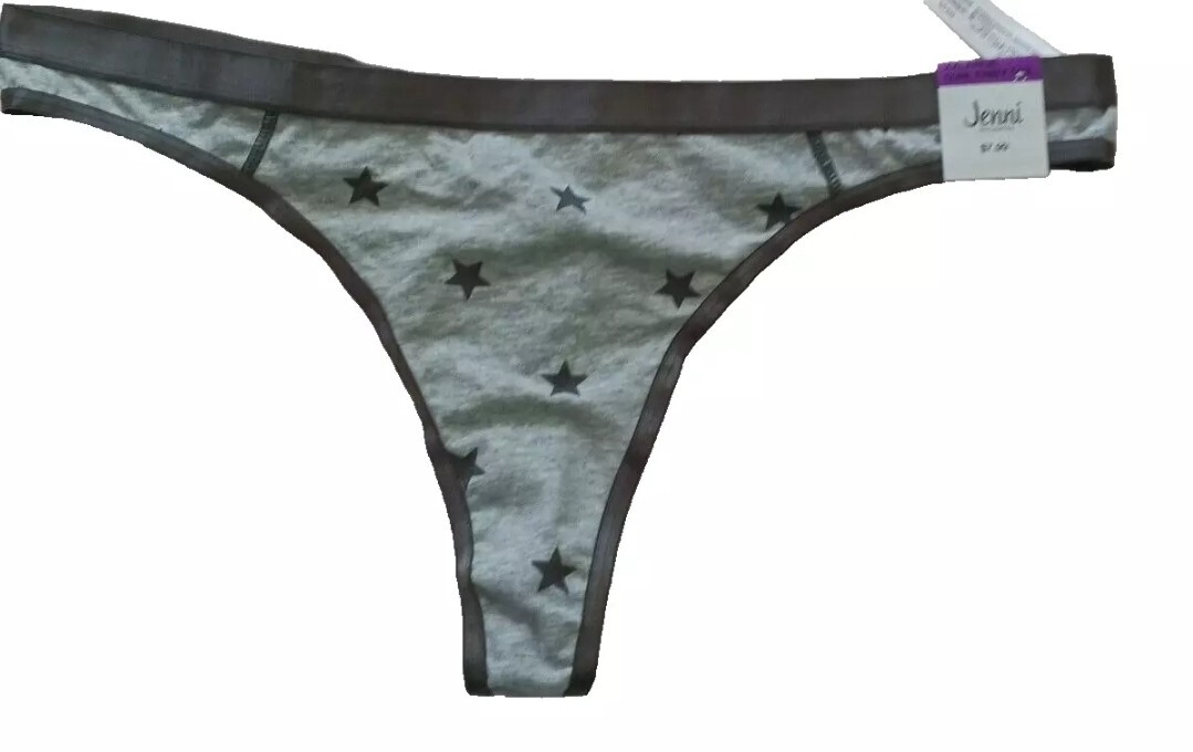 JENNI Women’s Thong Graphic Print Stars Grey Small