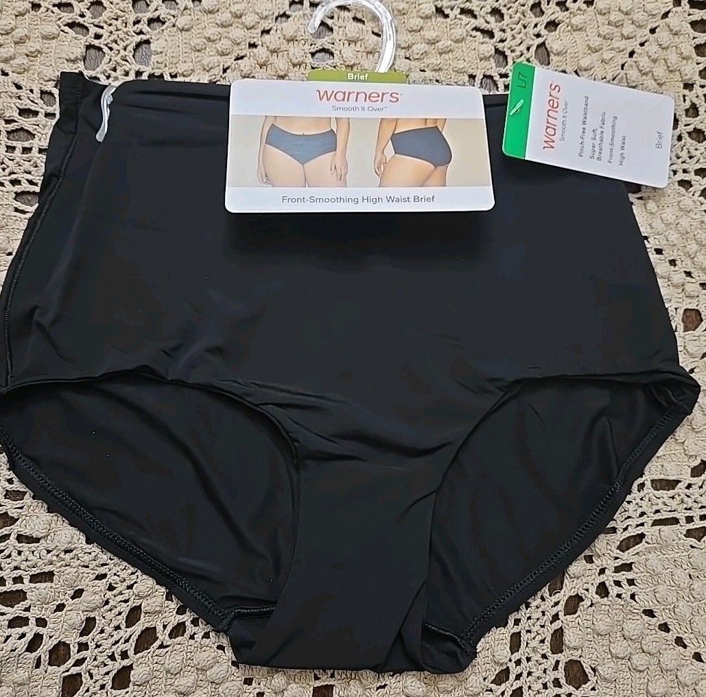 7 /L Warners Black HI CUT Smooth it over High Waist Brief Panty RT9021P $12 .00