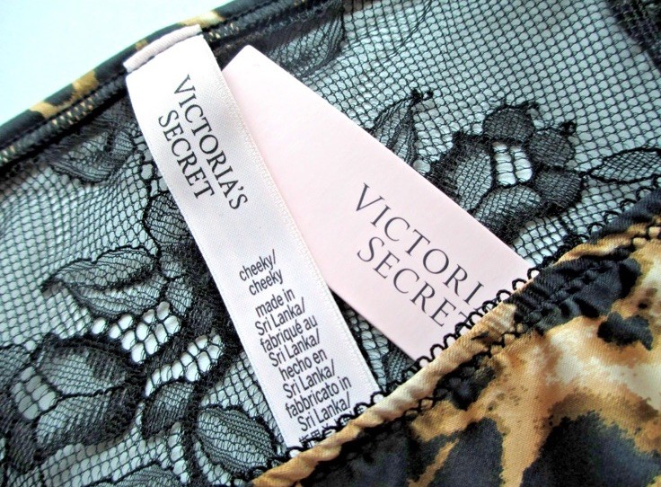 Victoria’s Secret Leopard Satin Black Lace Back Cheeky Panty NWT M Or L