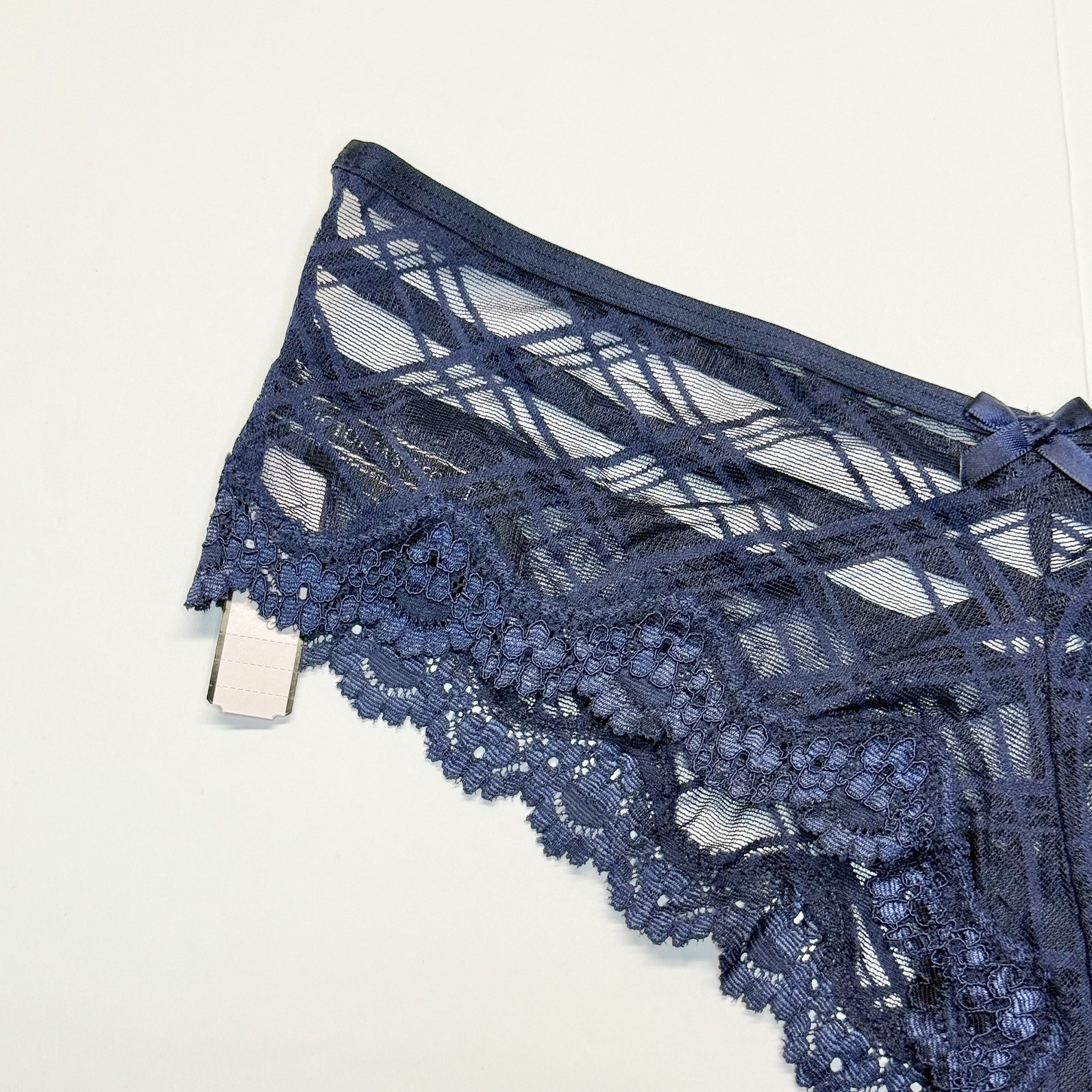 NWT 2016 Vintage Victoria’s Secret Navy Blue Lace Strappy Cheeky Panty Small