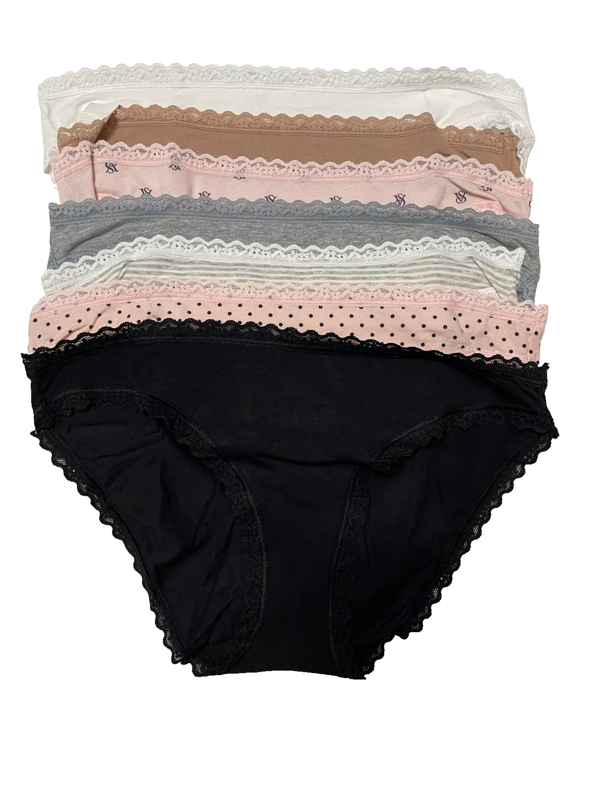 Victoria Secret Bikini Panties Womens Medium Lace Trim 7 Pairs Basic Colors