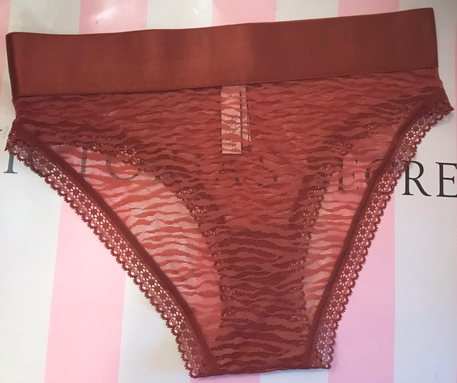 NWT VICTORIA’S SECRET RUST ZEBRA LACE SMOOTH WAISTBAND HIGH LEG CHEEKY PANTIES